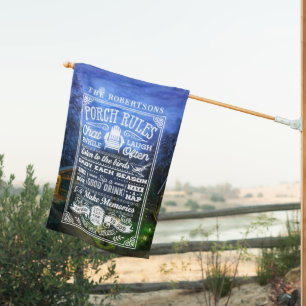 Watercolor Porch Rules Monogram House Flag