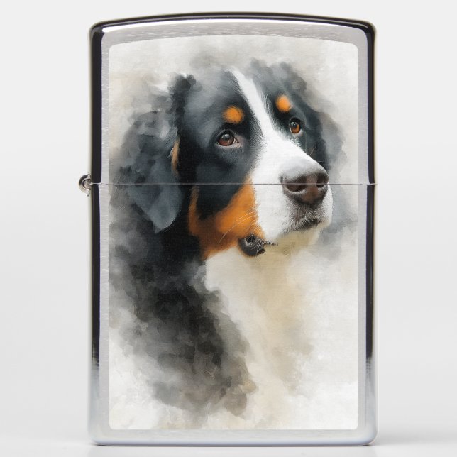 Watercolor portrait Bernese mountain dog Zippo Lighter (Front)