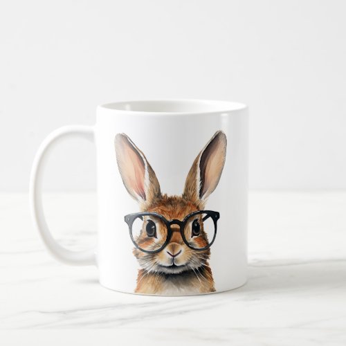 Watercolor Portrait Cute Rabbit With Glasses Coffee Mug