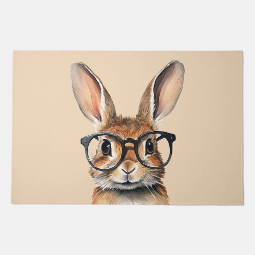 Watercolor Portrait Cute Rabbit With Glasses Doormat