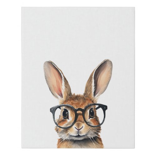 Watercolor Portrait Cute Rabbit With Glasses Faux Canvas Print