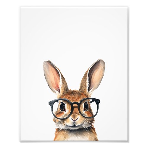 Watercolor Portrait Cute Rabbit With Glasses Photo Print