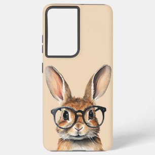 Watercolor Portrait Cute Rabbit With Glasses Samsung Galaxy S21 Ultra Case