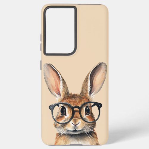 Watercolor Portrait Cute Rabbit With Glasses Samsung Galaxy S21 Ultra Case
