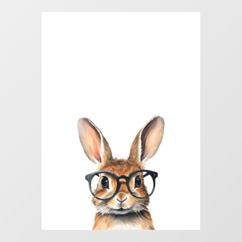 Watercolor Portrait Cute Rabbit With Glasses Window Cling