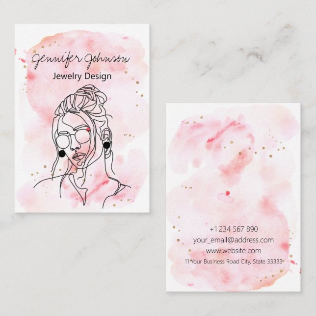 Watercolor Portrait Earring Holder Display Card (Front/Back)