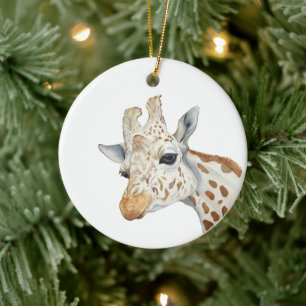 Watercolor portrait of a giraffe ceramic ornament