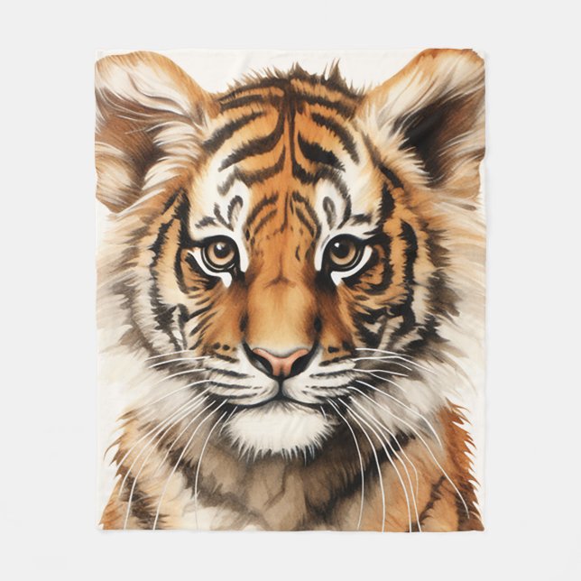 Watercolor Portrait of a Little Tiger Fleece Blanket (Front)