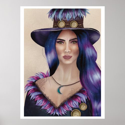 Watercolor Portrait of a Steampunk_inspired Woman  Poster