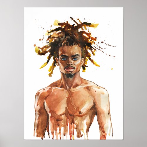 Watercolor portrait of African man Poster