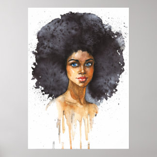 Watercolor portrait of African woman Poster