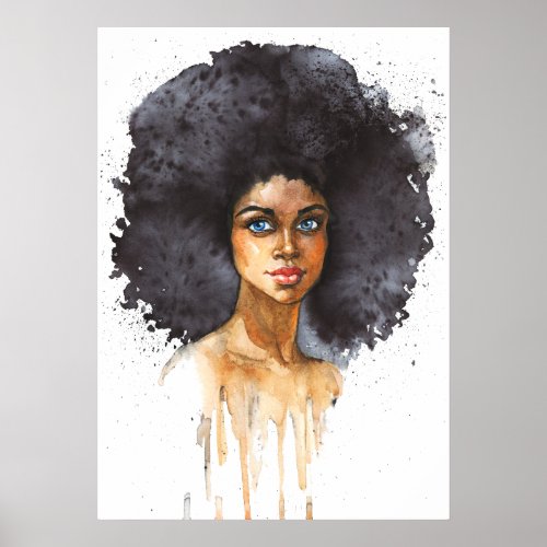 Watercolor portrait of African woman Poster