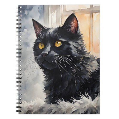 Watercolor Portrait of Black Cat Pose Windows Notebook