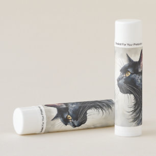 Watercolor Portrait of Black Cat Profile Pose Lip Balm
