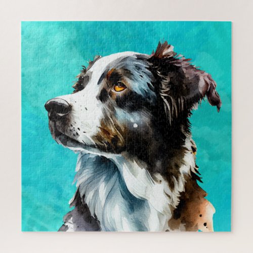  Watercolor Portrait of Border Collie Dog  Jigsaw  Jigsaw Puzzle