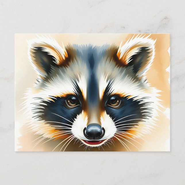 Watercolor Portrait of Raccoon Face Postcard (Front)