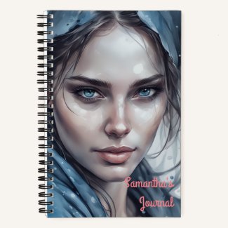 Watercolor Portrait of Woman in Blue Hues