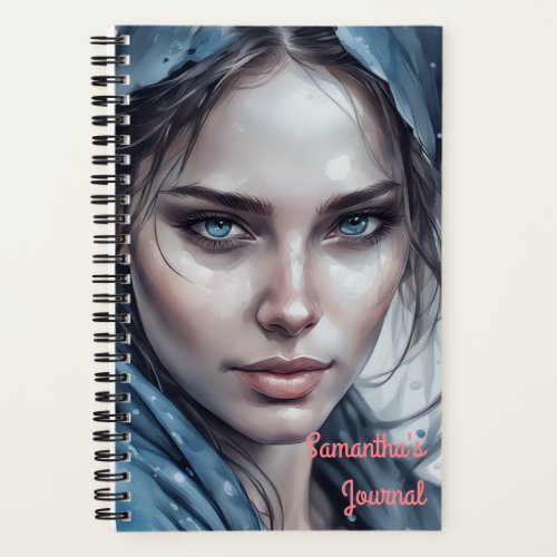 Watercolor Portrait of Woman in Blue Hues Notebook