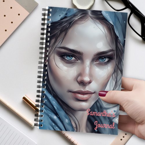 Watercolor Portrait of Woman in Blue Hues Notebook