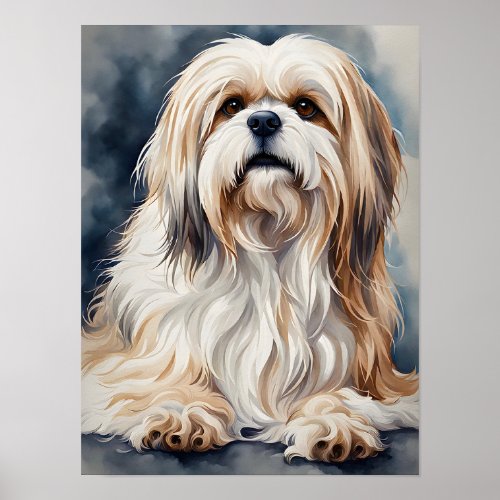 Watercolor Portrait Sweet Shih Tzu Dog Pose Poster