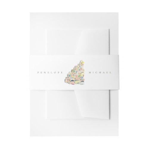 Watercolor Positano Italy Destination Wedding Invitation Belly Band