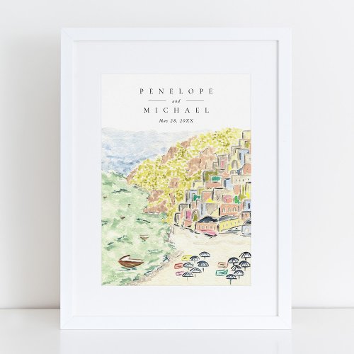 Watercolor Positano Italy Destination Wedding Poster