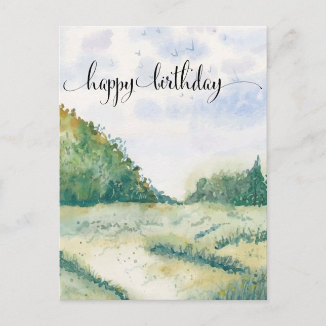 Watercolor Postcard for Him, Watercolor Fields (Front)