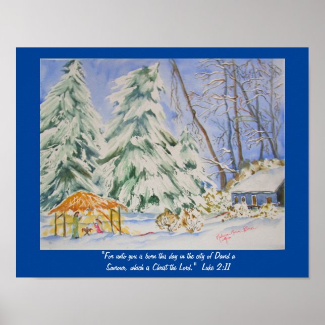 Watercolor Poster Nativity Scene with Scripture (Front)
