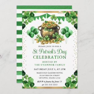Watercolor Pot of Gold St Patrick's Day Invitation