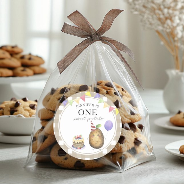 Watercolor Potato 1st birthday Classic Round Sticker (Creator Uploaded)