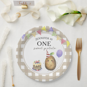 Watercolor Potato 1st birthday Paper Plates