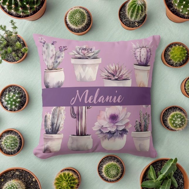 watercolor potted cactus  throw pillow (Creator Uploaded)