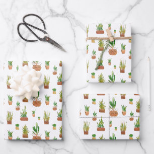 Watercolor Potted Houseplants Pattern Wrapping Paper Sheets
