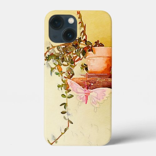 Watercolor Potted Plant and Butterfly iPhone 13 Mini Case