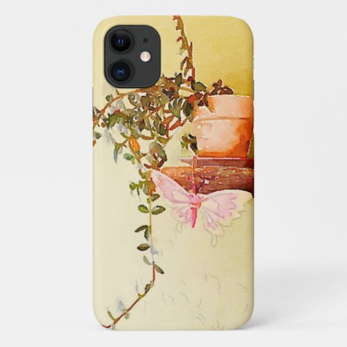 Watercolor Potted Plant and Butterfly iPhone 11 Case