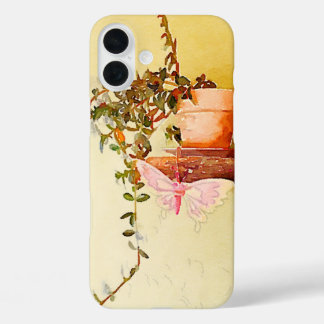 Watercolor Potted Plant and Butterfly iPhone 16 Plus Case