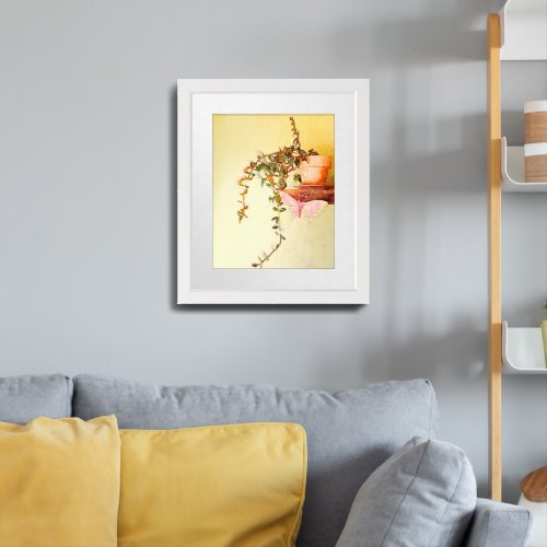 Watercolor Potted Plant and Butterfly Framed Art
