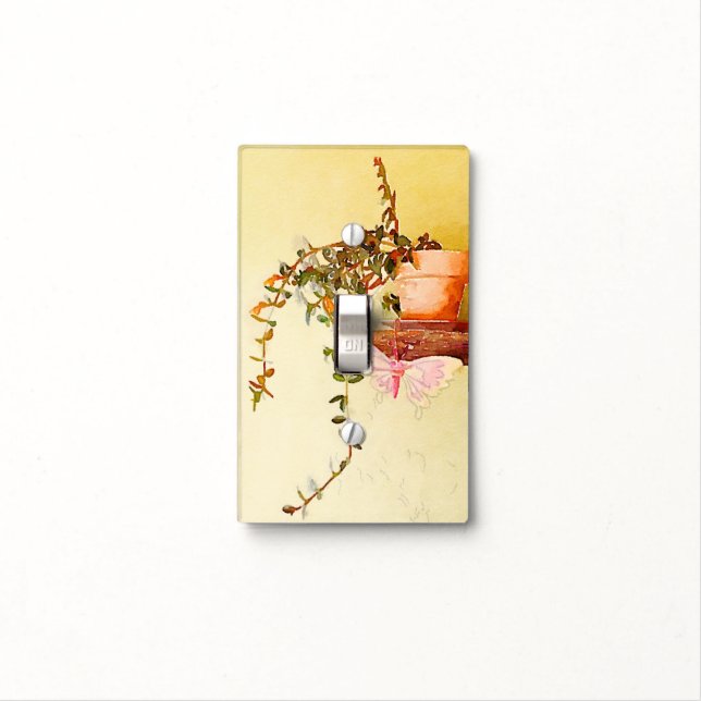 Watercolor Potted Plant and Butterfly Light Switch Cover (In Situ)