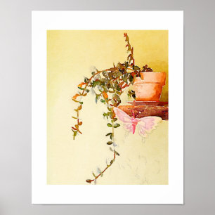 Watercolor Potted Plant and Butterfly Poster