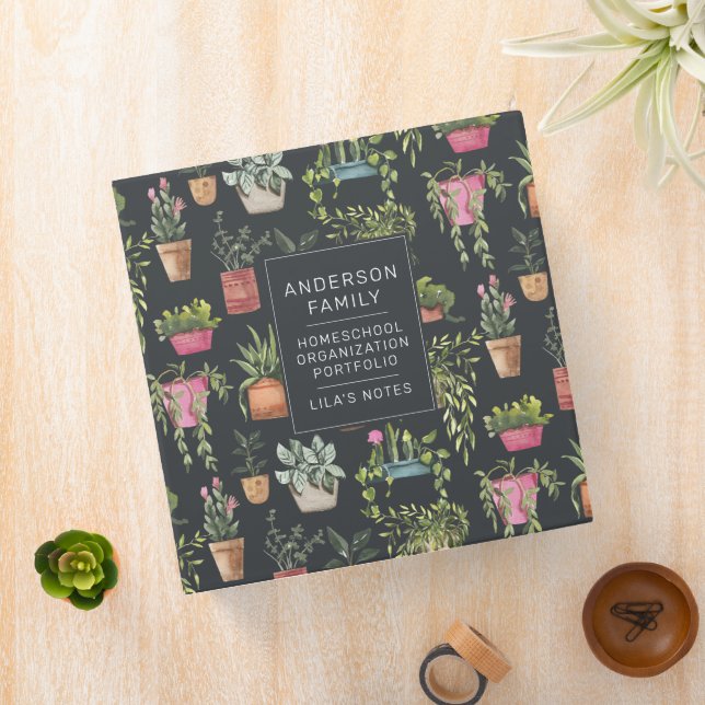 Watercolor Potted Plant Homeschool Portfolio 3 Ring Binder (In Situ)