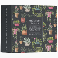 Watercolor Potted Plant Homeschool Portfolio 3 Ring Binder
