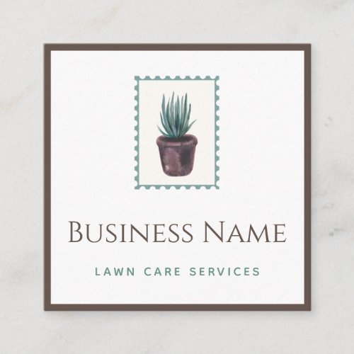 Watercolor Potted Plant Lawn Care Service Gardener Square Business Card