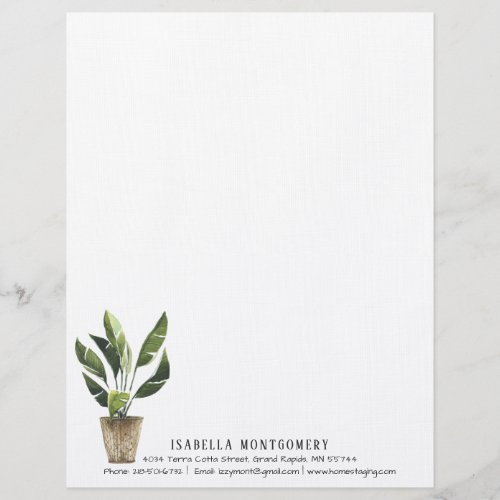 Watercolor Potted Plant Letterhead Personalized