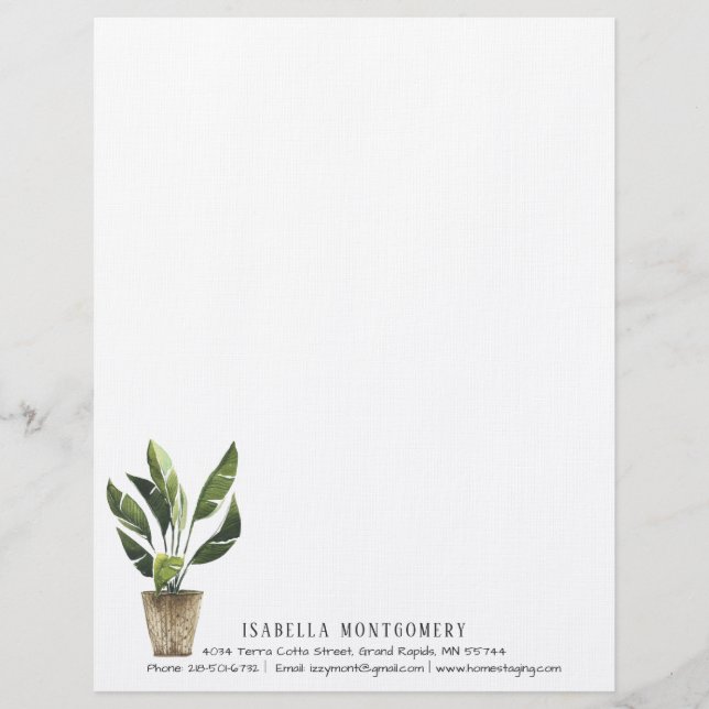 Watercolor Potted Plant Letterhead Personalized (Front)