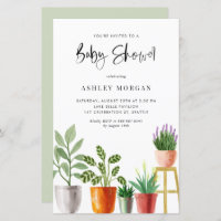 Watercolor Potted Plants Baby Shower Invitation