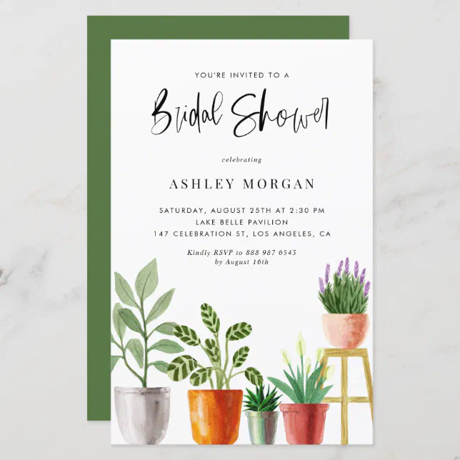 Watercolor Potted Plants Bridal Shower Invitation Zazzle