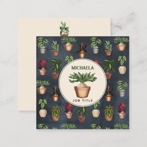 Watercolor Potted Plants Home Staging QR Code Square Business Card