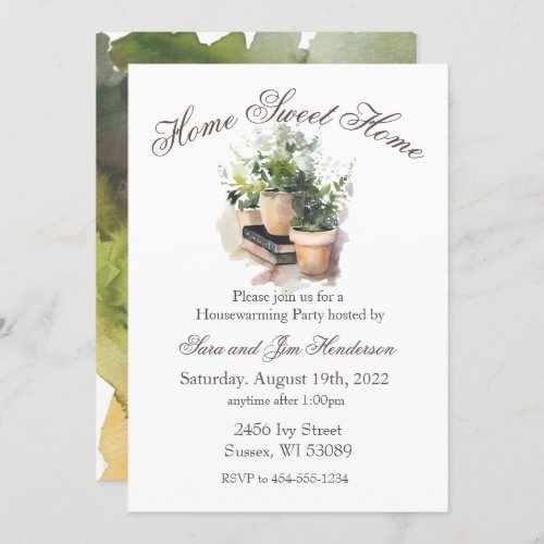 Watercolor Potted Plants Housewarming Invitation