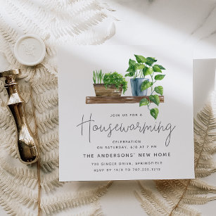 Watercolor Potted Plants Housewarming Party Invitation