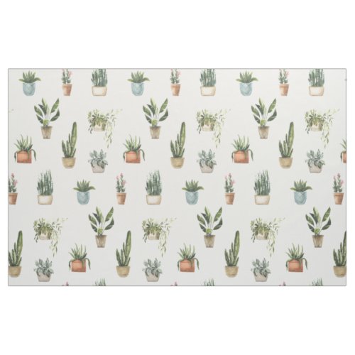 Watercolor Potted Plants Pattern Fabric